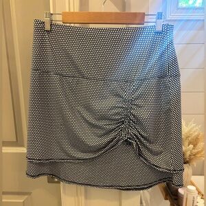 Lucky in Love Navy & White Polka Dot Ruched Mini Skirt
